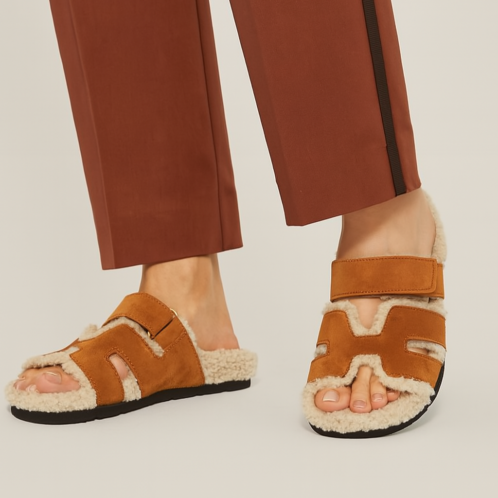 Sandals Roma - Brown & Off-white Fur